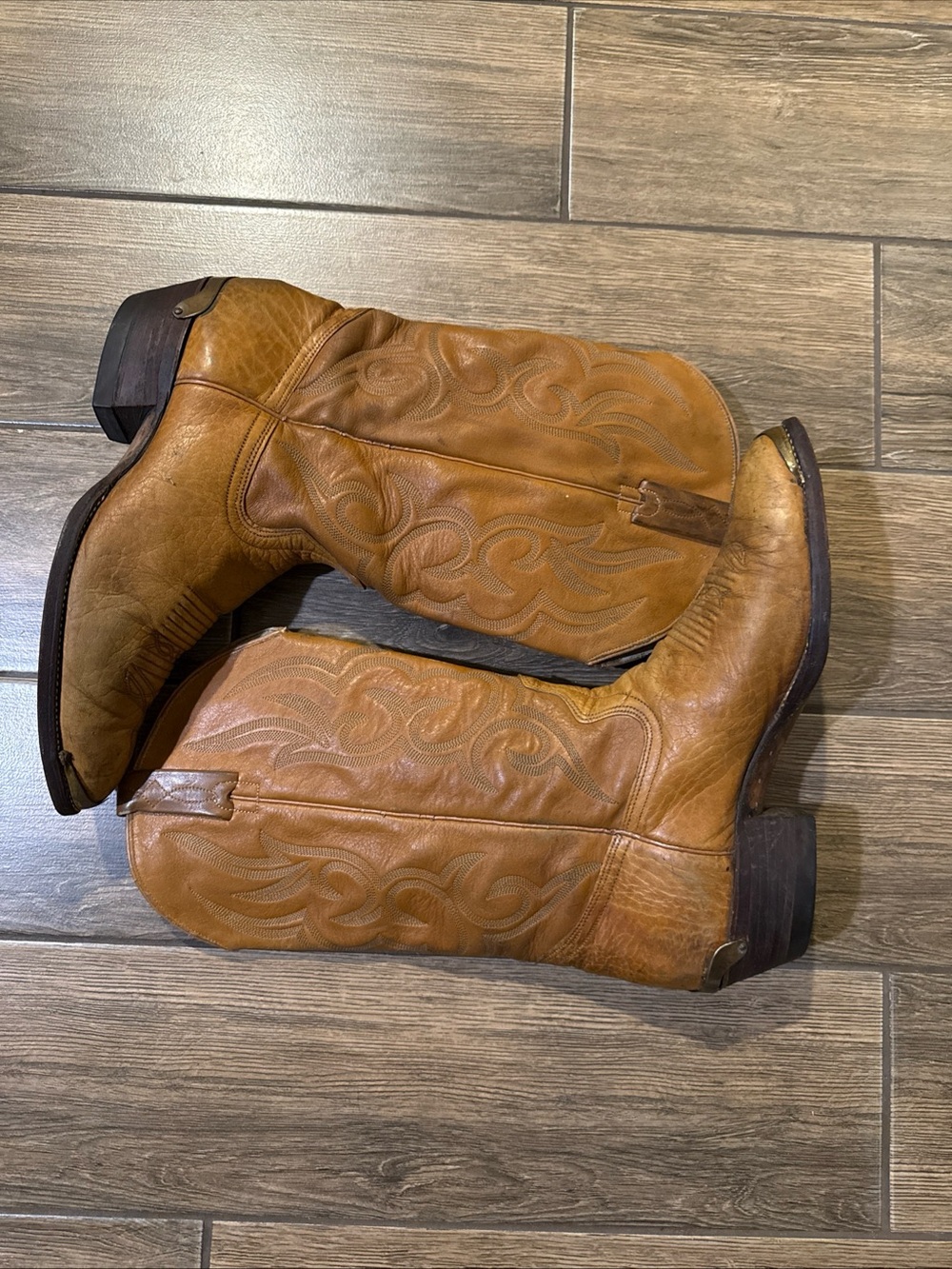 Vintage J. Chisholm Cowboy Boots Brown Tan Men 11.5 D Leather Western USA